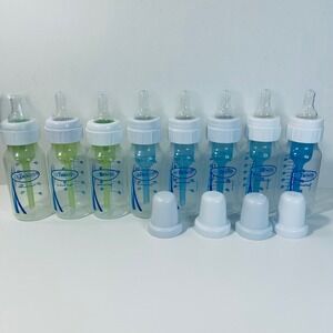 Dr Brown's Natural Flow Baby Bottles Lot of 8, 4oz w Vents & 5 Caps